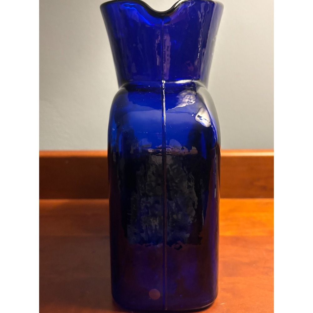 Vintage Blenko 384 Water Bottle Pitcher Cobalt Blue Double Spout Carafe - Picture 6 of 9